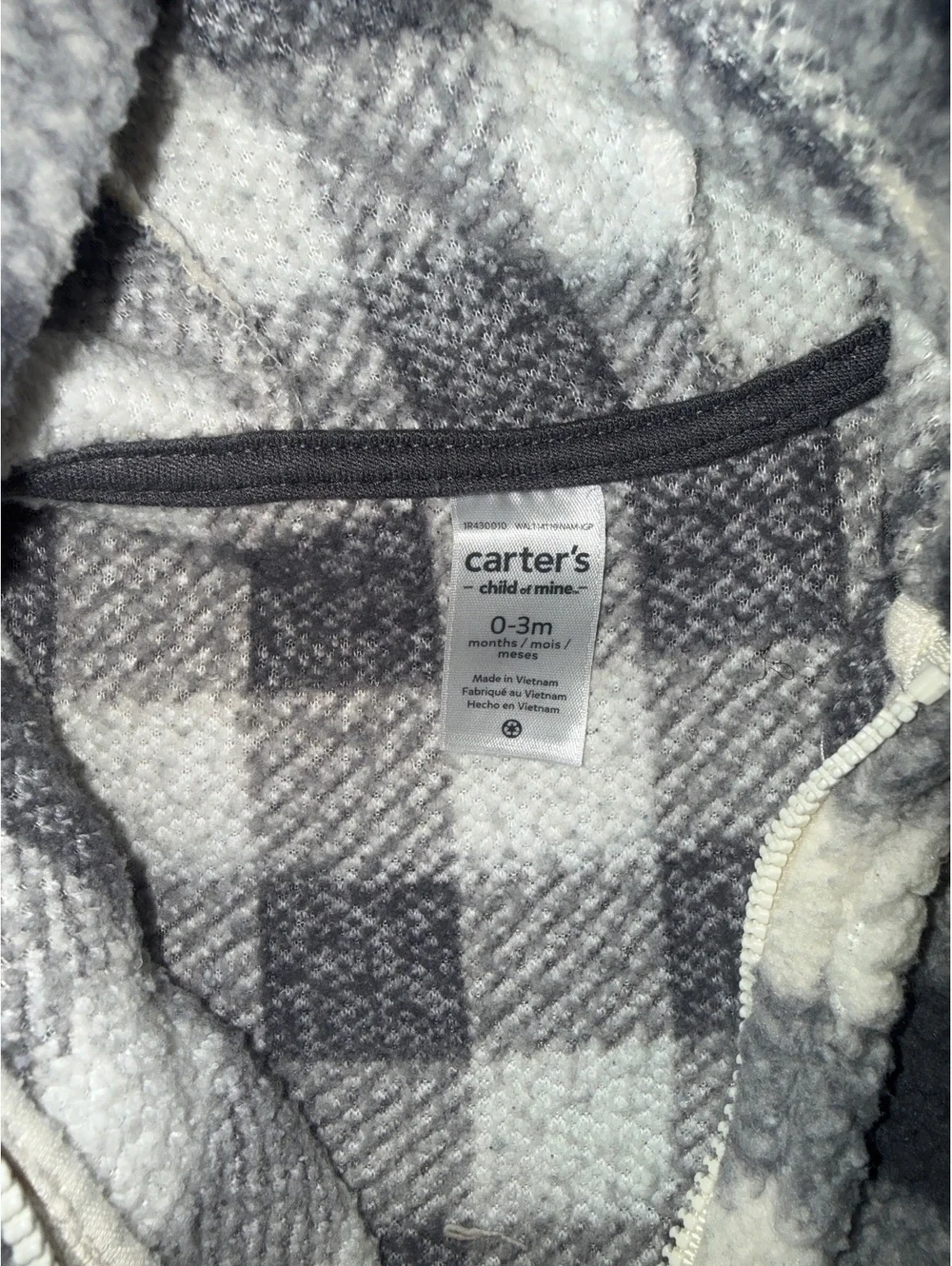 Carter's Baby 0-3 Months Black and White Checkered Hooded Zip-Up Jacket